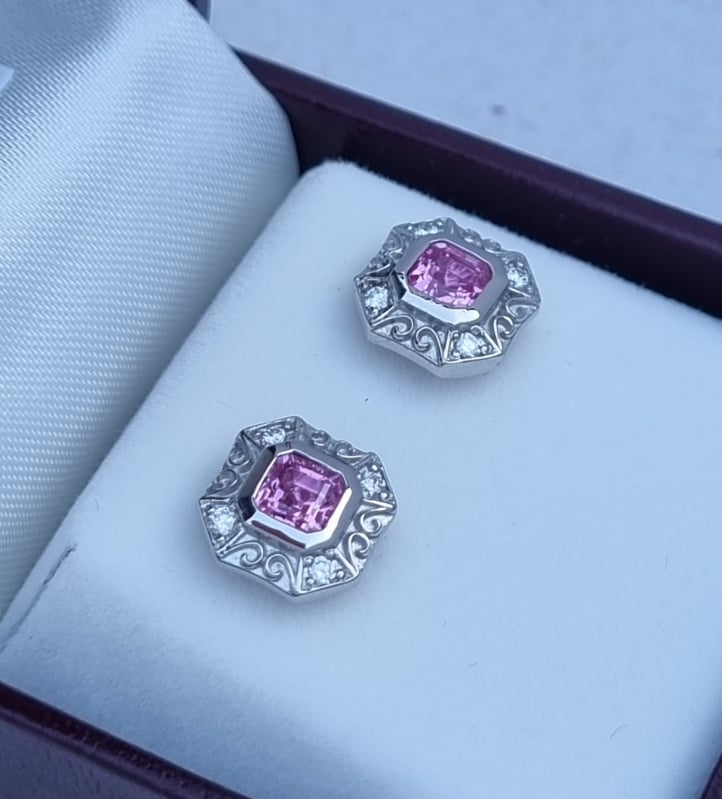 Elegant Natural Pink Sapphire & Diamond Stud Earrings
