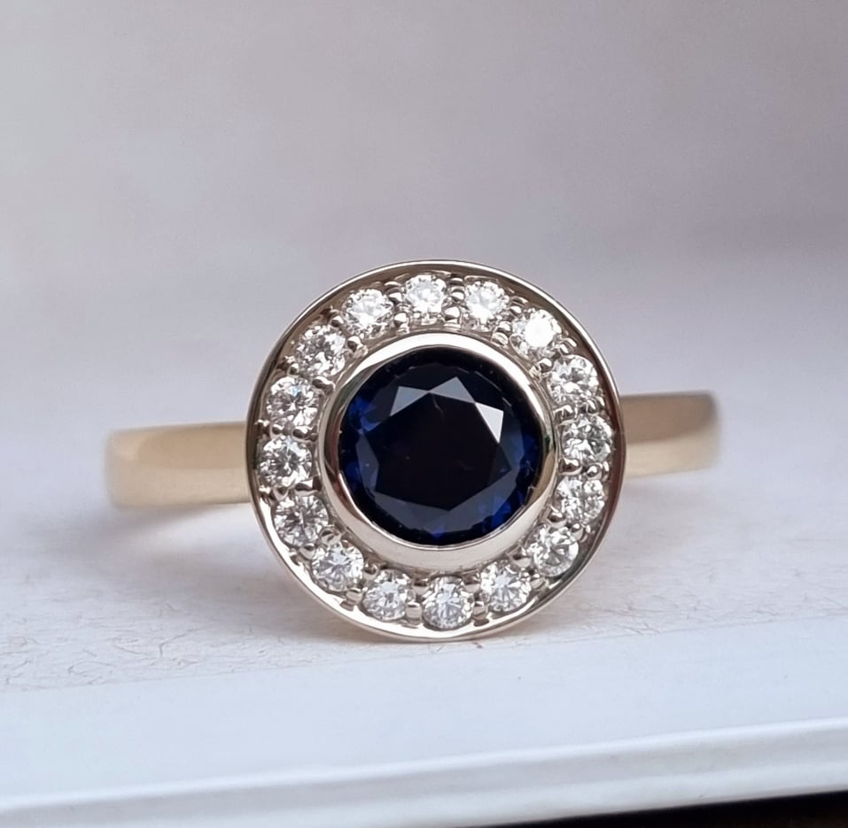 Australian Top Blue Sapphire & Diamond Halo Ring