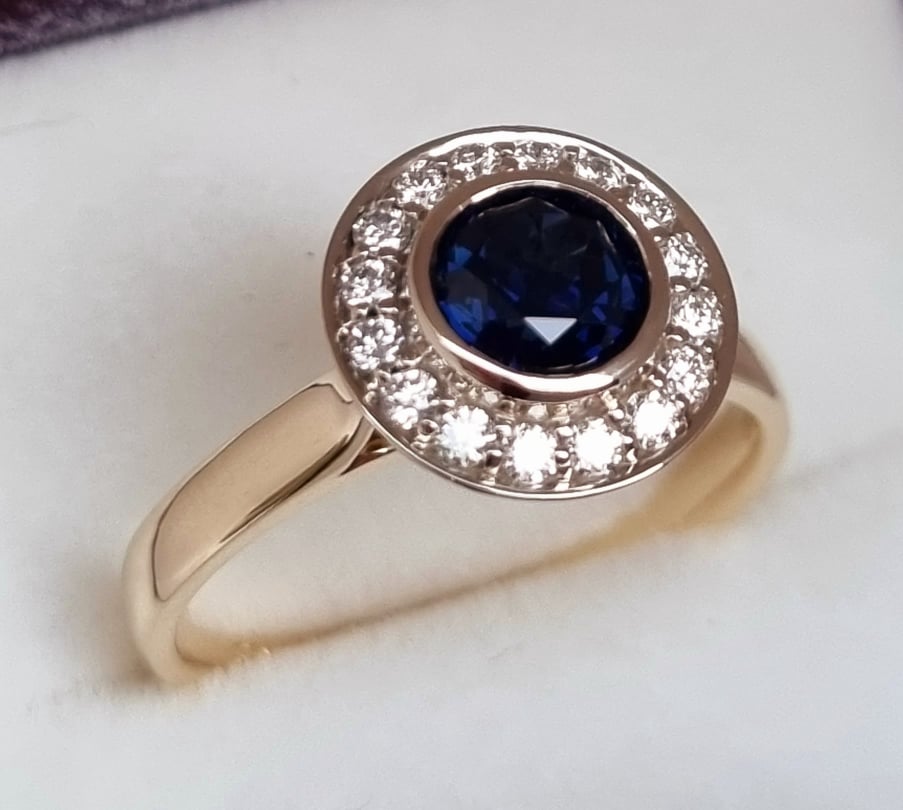Australian Top Blue Sapphire & Diamond Halo Ring