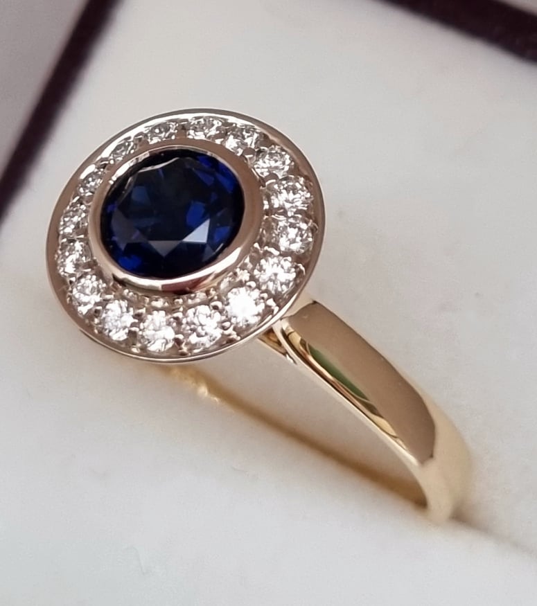 Australian Top Blue Sapphire & Diamond Halo Ring