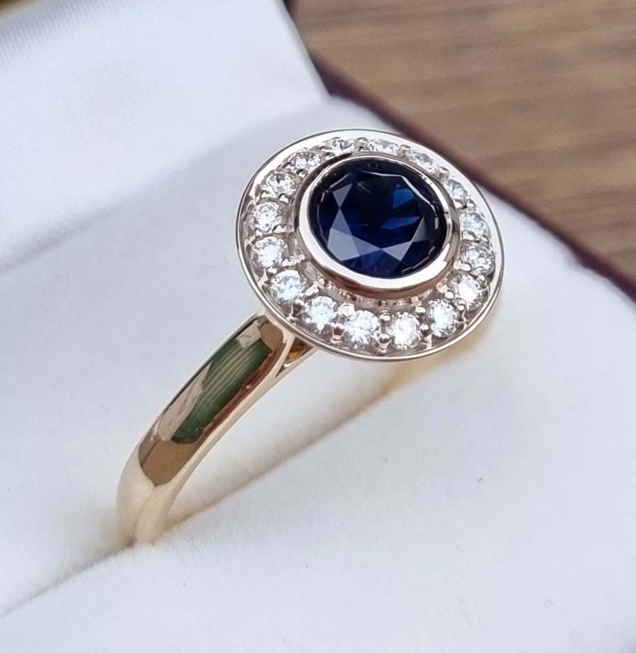 Australian Top Blue Sapphire & Diamond Halo Ring