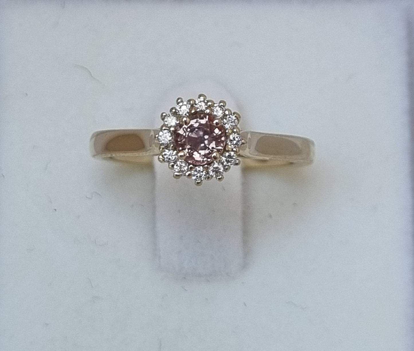 Padparadscha Sapphire and Diamond Halo Ring