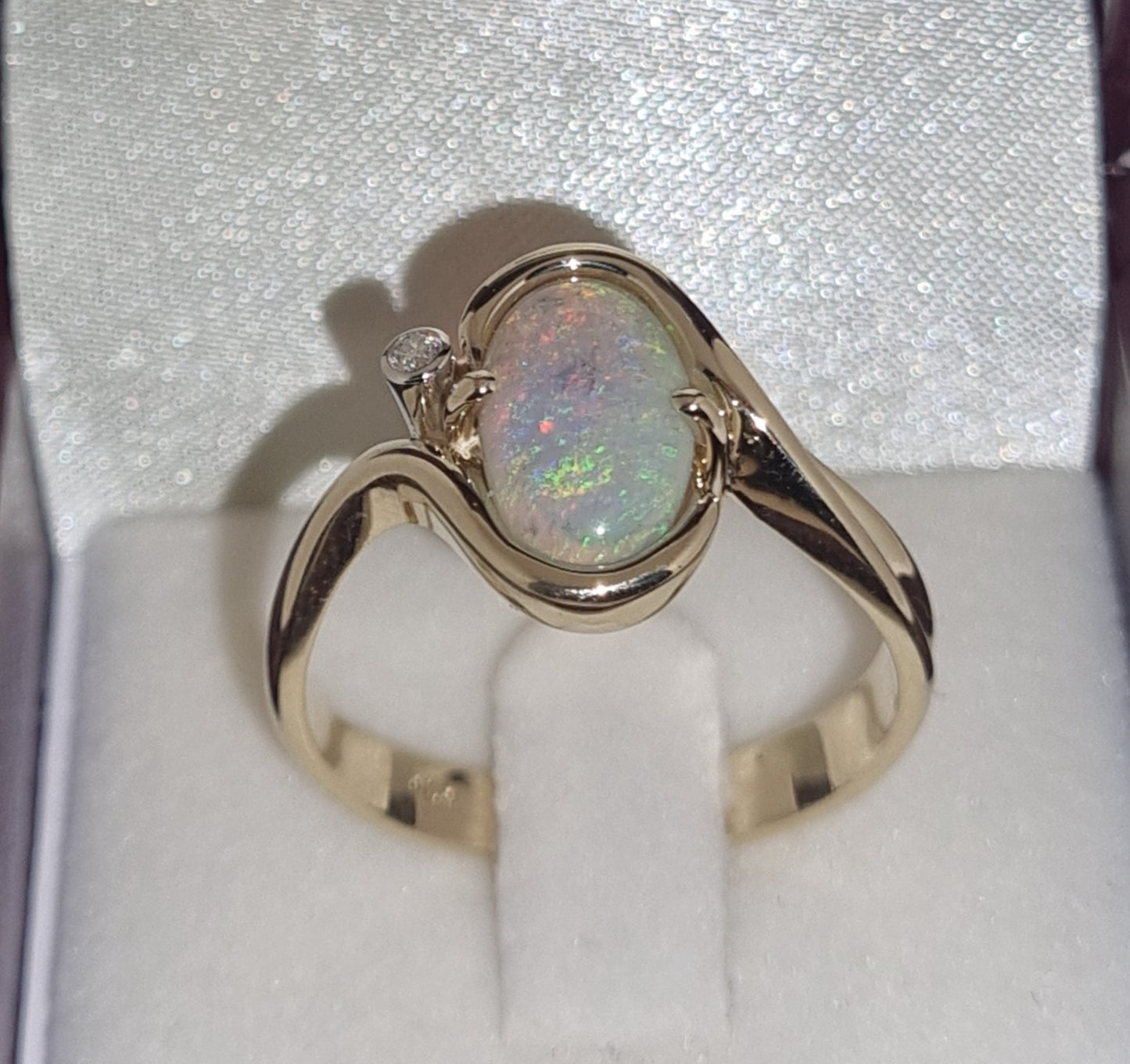 Australian Solid Opal Half Wrap Design Ring with Diamond   EBS465-6