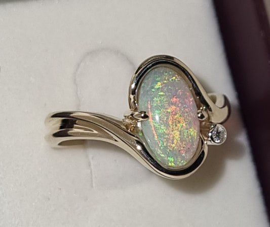 Australian Solid Opal Half Wrap Design Ring with Diamond   EBS465-6