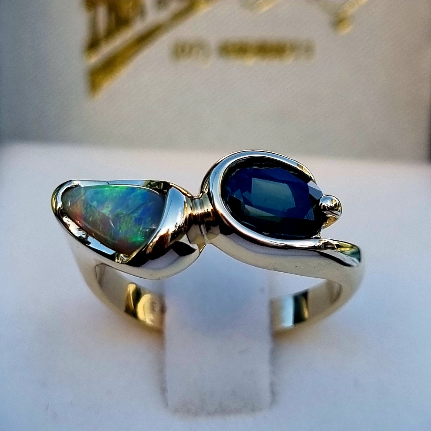 Australian Opal and Sapphire combination ring          Design Ref: EBS467-3