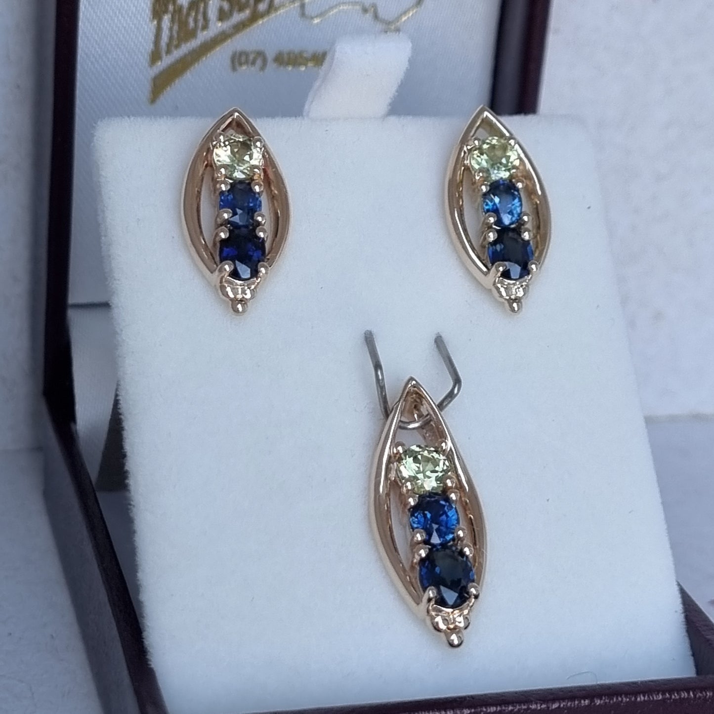 Colourful Sapphire Earring and Pendant Set