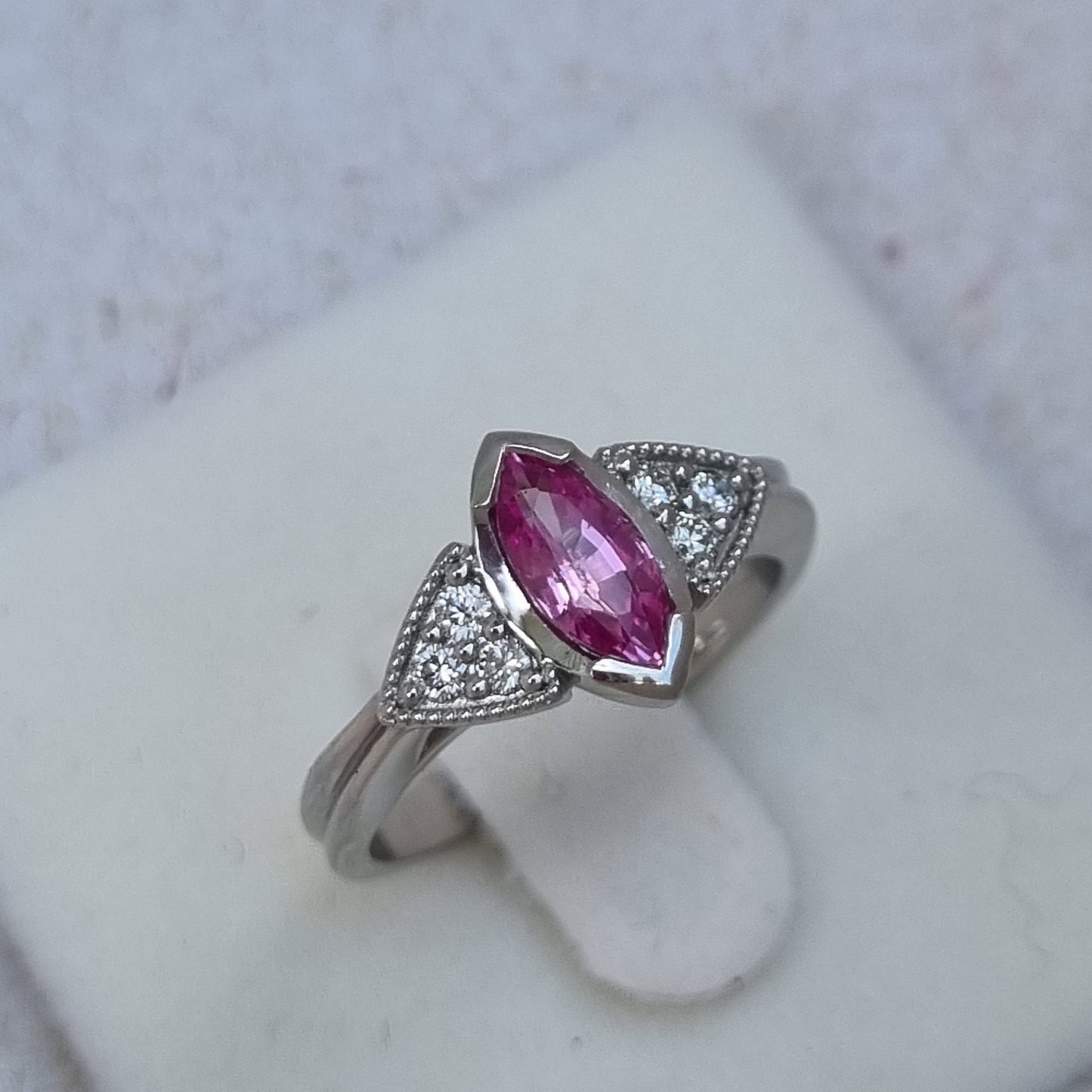 Art Deco Style Pink Sapphire and Diamond Engagement Ring    Design Ref: #01699