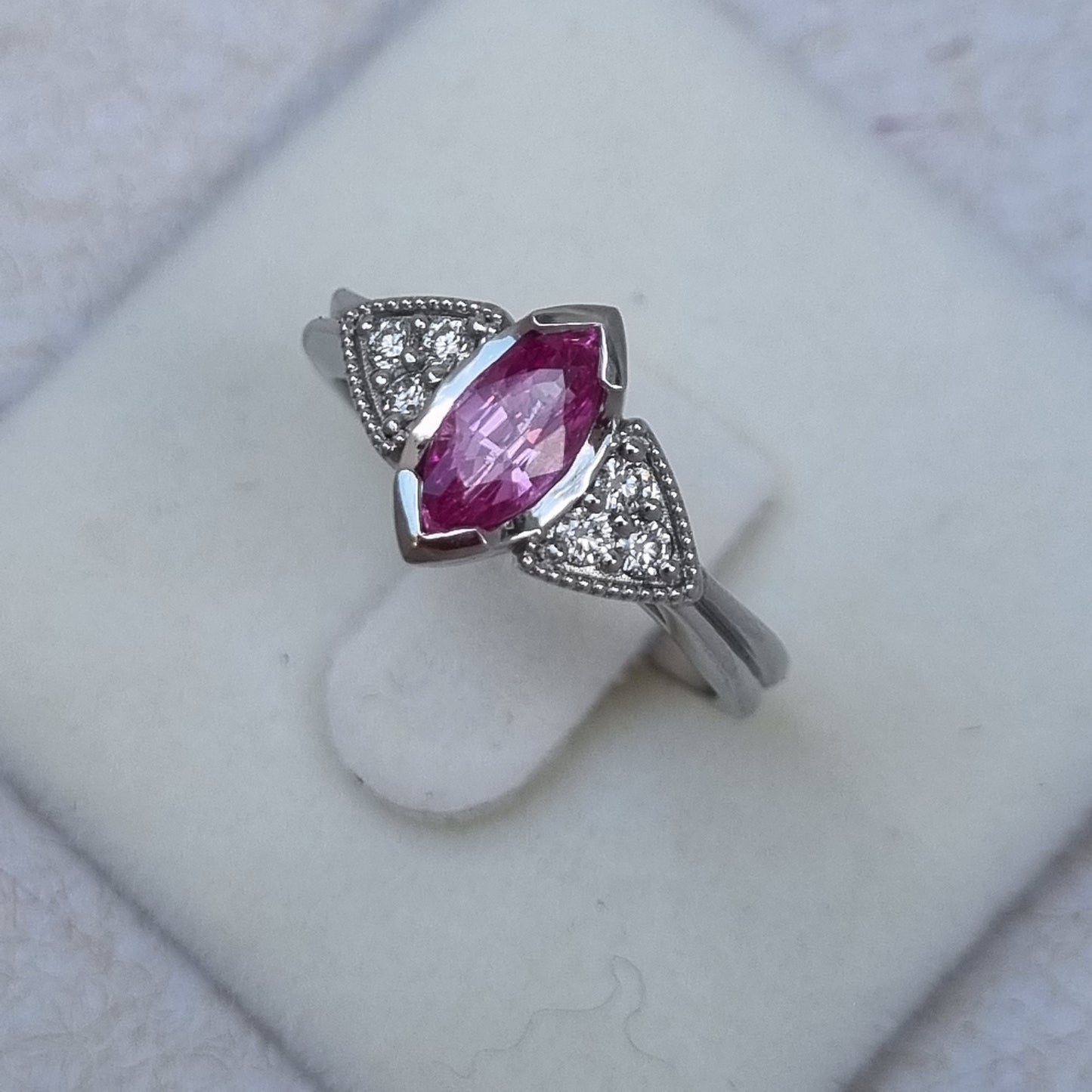 Art Deco Style Pink Sapphire and Diamond Engagement Ring    Design Ref: #01699