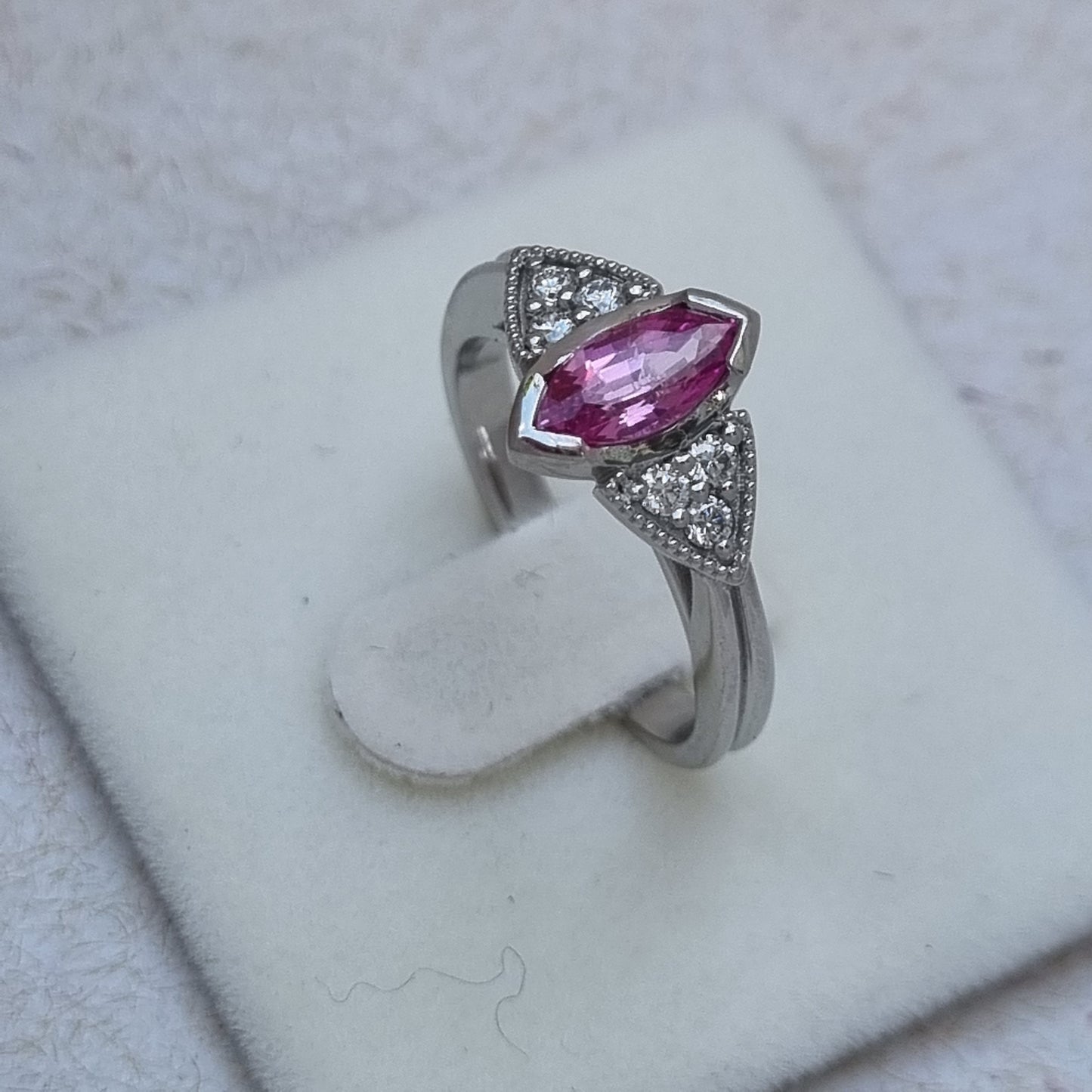 Art Deco Style Pink Sapphire and Diamond Engagement Ring    Design Ref: #01699