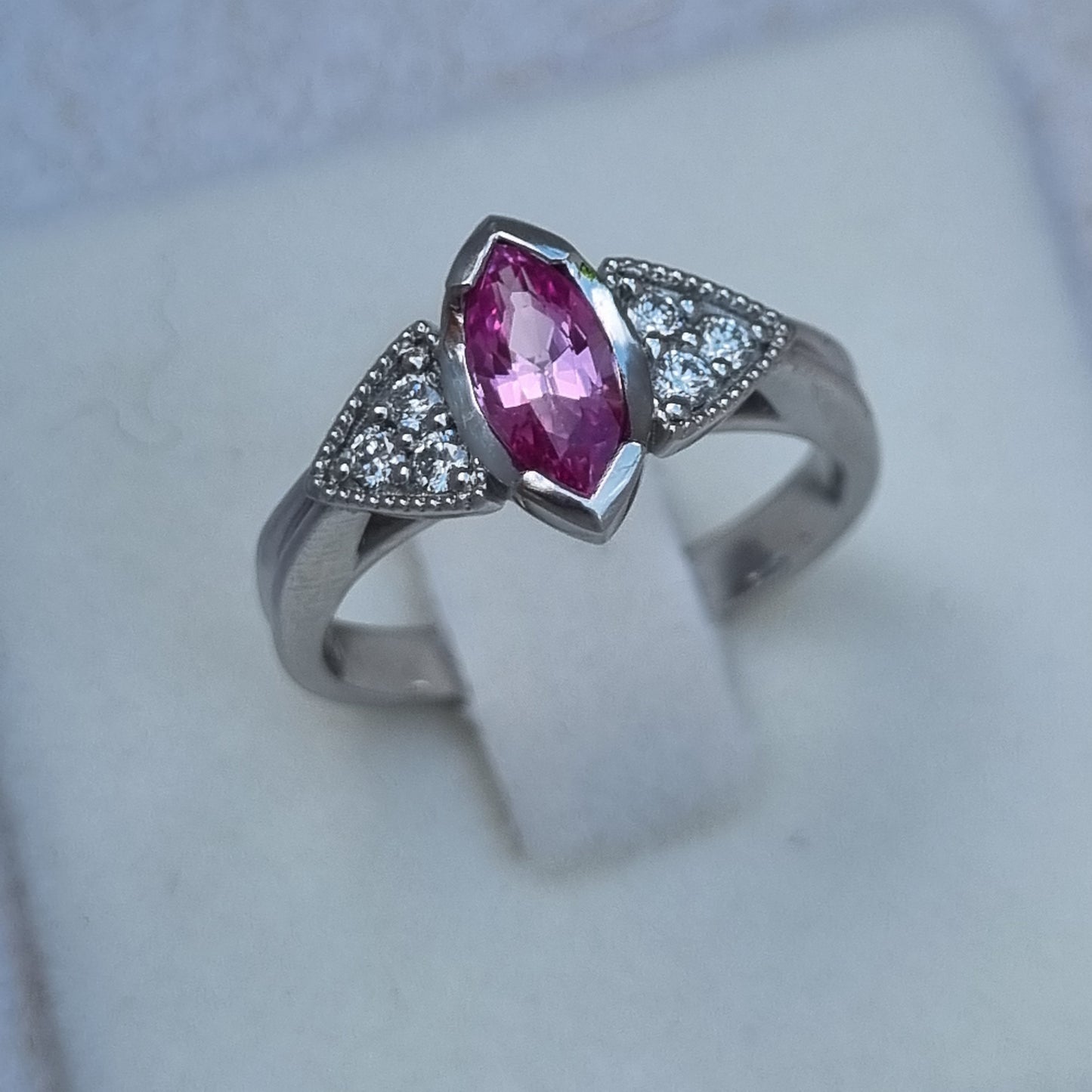 Art Deco Style Pink Sapphire and Diamond Engagement Ring    Design Ref: #01699