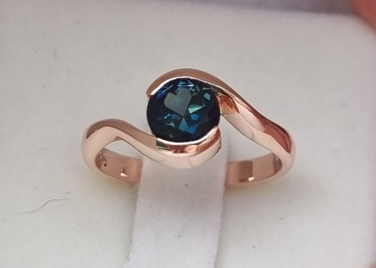 Half Wrap Style Queensland Blue/Green Parti Sapphire in Rose Gold Ring  #01697