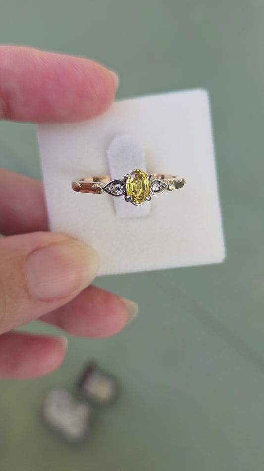 Yellow Sapphire and Diamond 3 stone ring              Ref: #01555