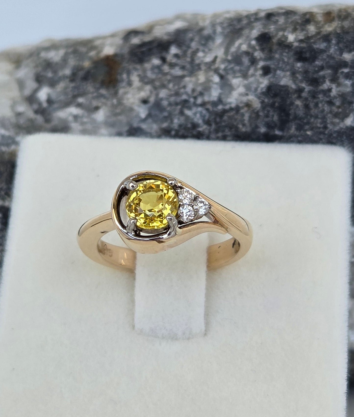 Ceylon Yellow Sapphire and 3 diamond loop style ring      Design Ref:  #01550