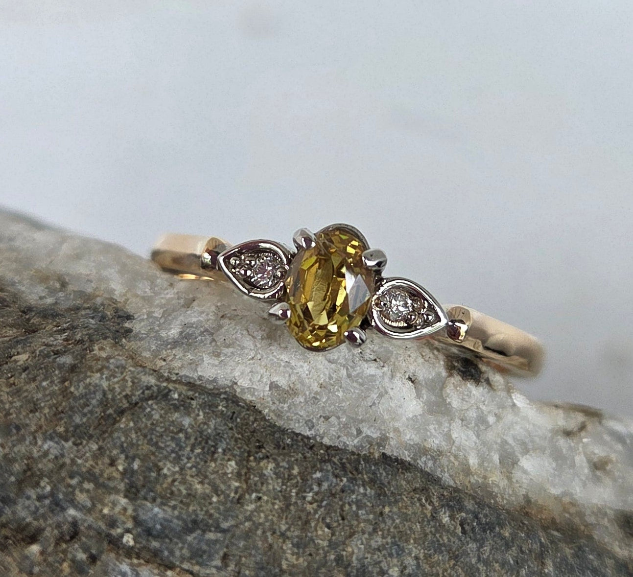 Yellow Sapphire and Diamond 3 stone ring              Ref: #01555