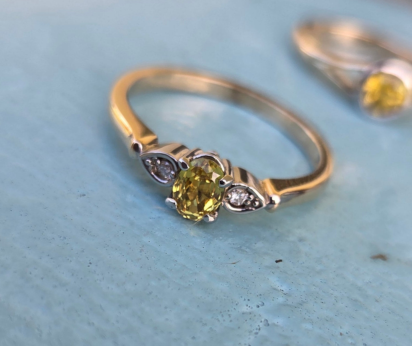 Yellow Sapphire and Diamond 3 stone ring              Ref: #01555