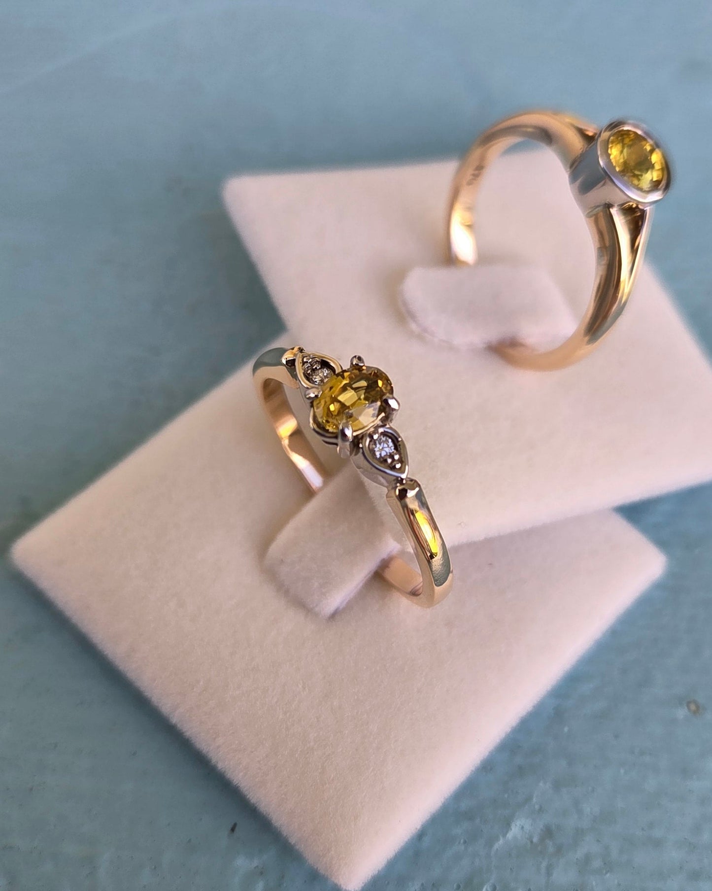 Yellow Sapphire and Diamond 3 stone ring              Ref: #01555