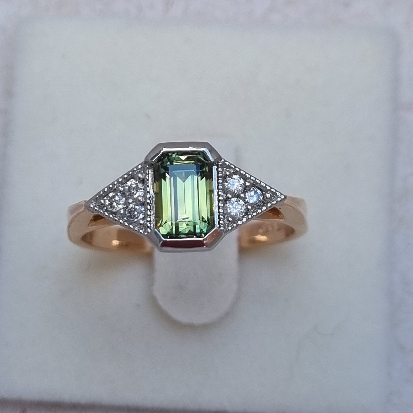 Art Deco Style Green Sapphire and Diamond Engagement Ring     Design Ref: #01700