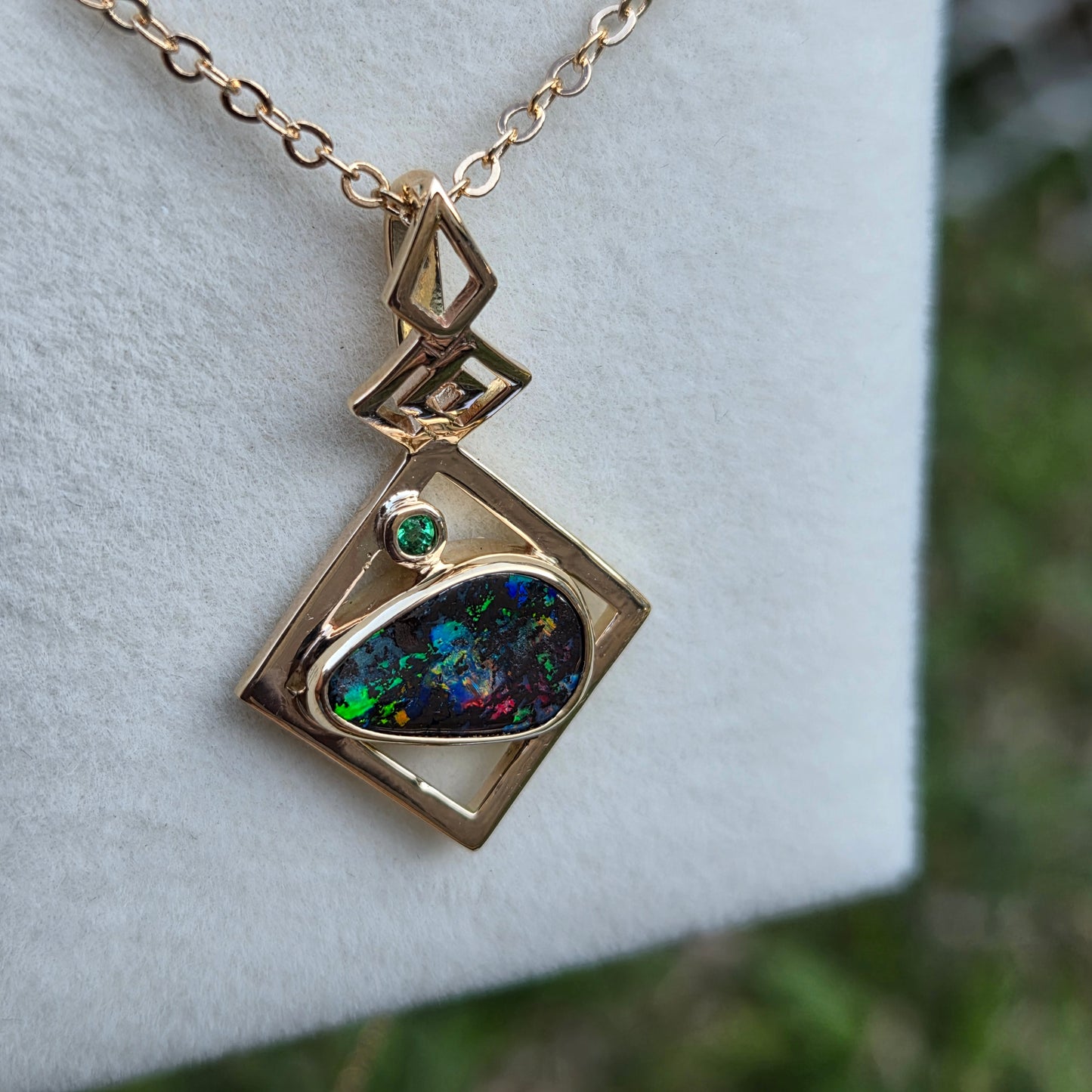 Queensland Boulder Opal Geometric design Ring/Pendant/Earring set   Ref: #1726