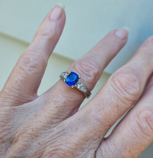 Extraordinary Fine Colour Ceylon Blue Sapphire and Diamond ring in Platinum 950      Design Ref: 01755