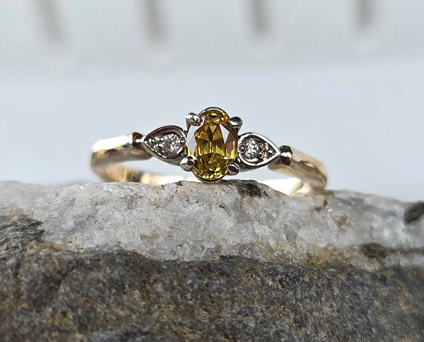 Yellow Sapphire and Diamond 3 stone ring              Ref: #01555