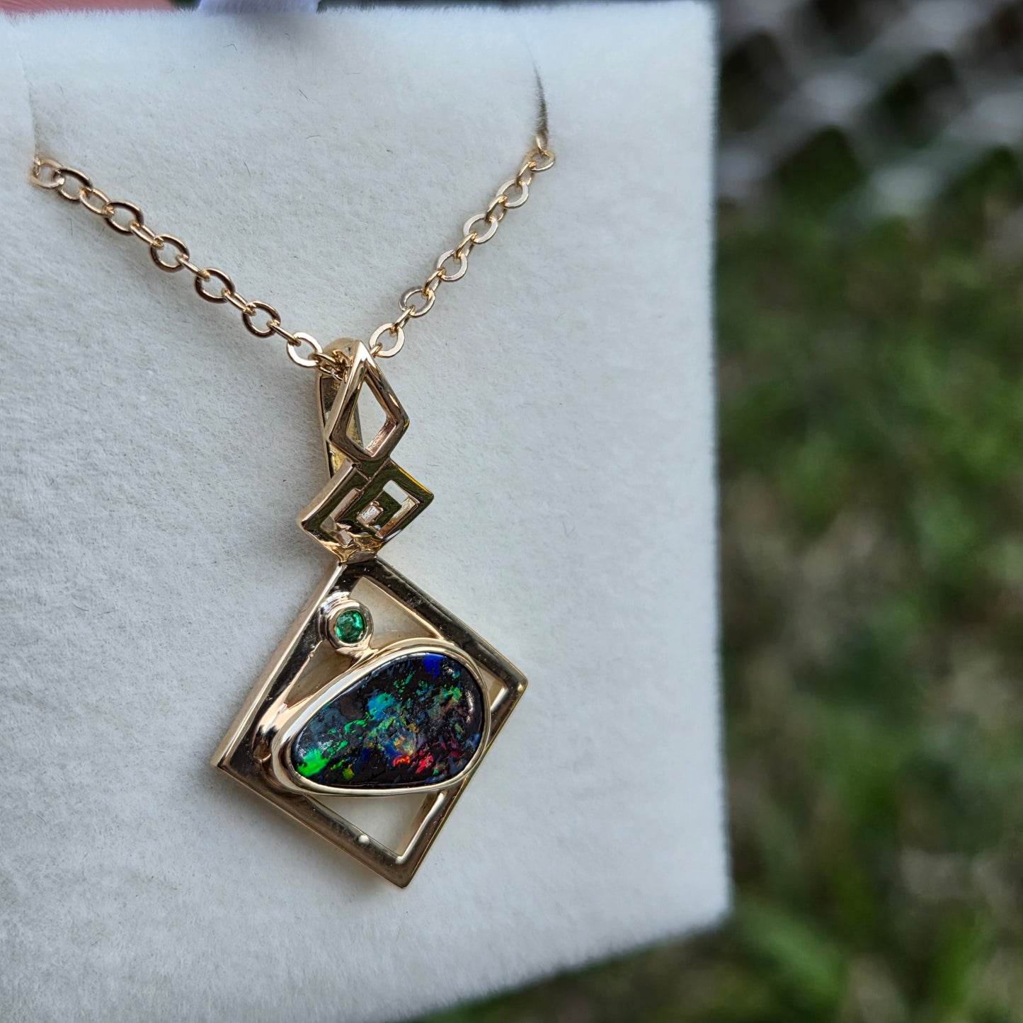 Queensland Boulder Opal Geometric design Ring/Pendant/Earring set   Ref: #1726