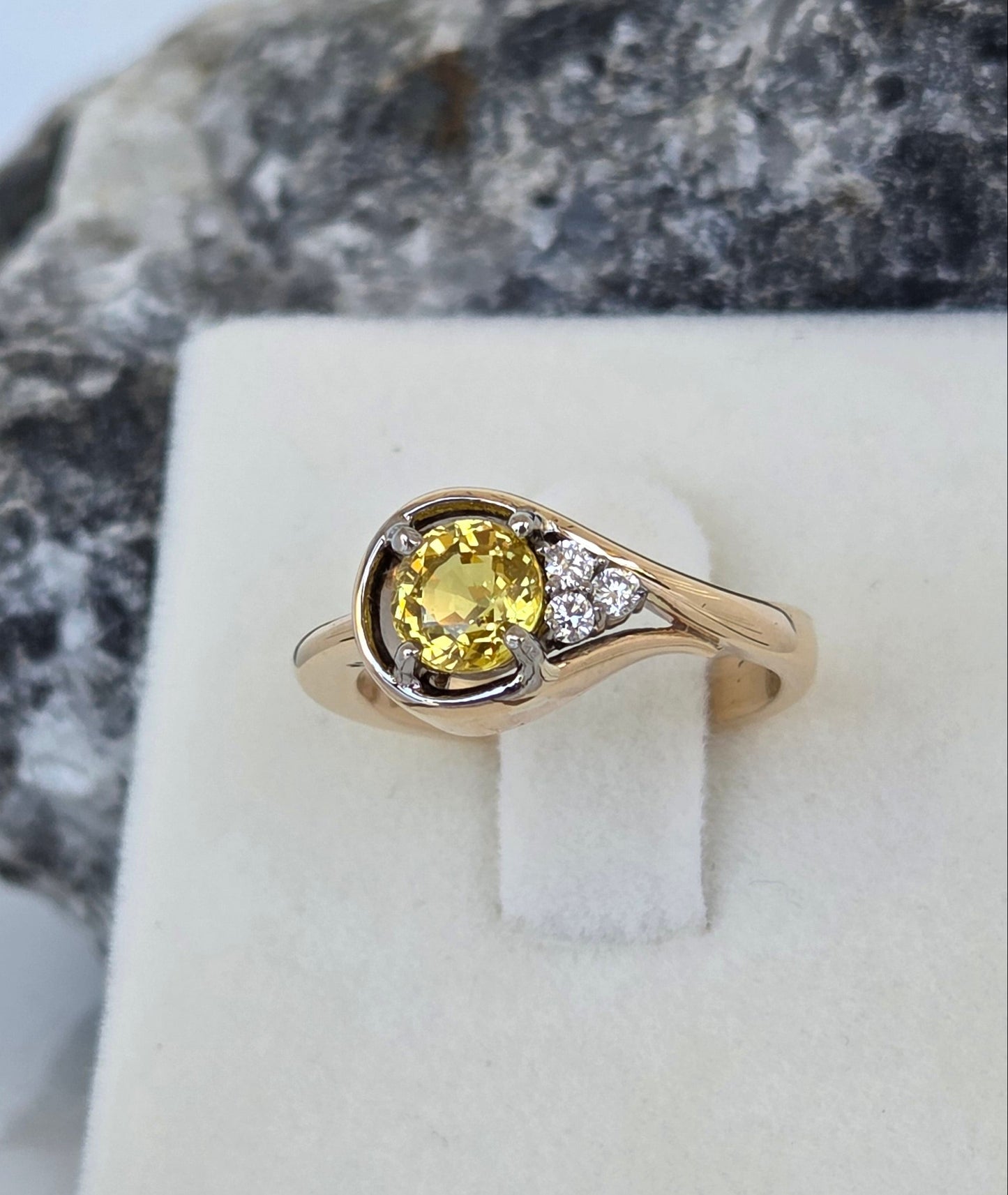 Ceylon Yellow Sapphire and 3 diamond loop style ring      Design Ref:  #01550
