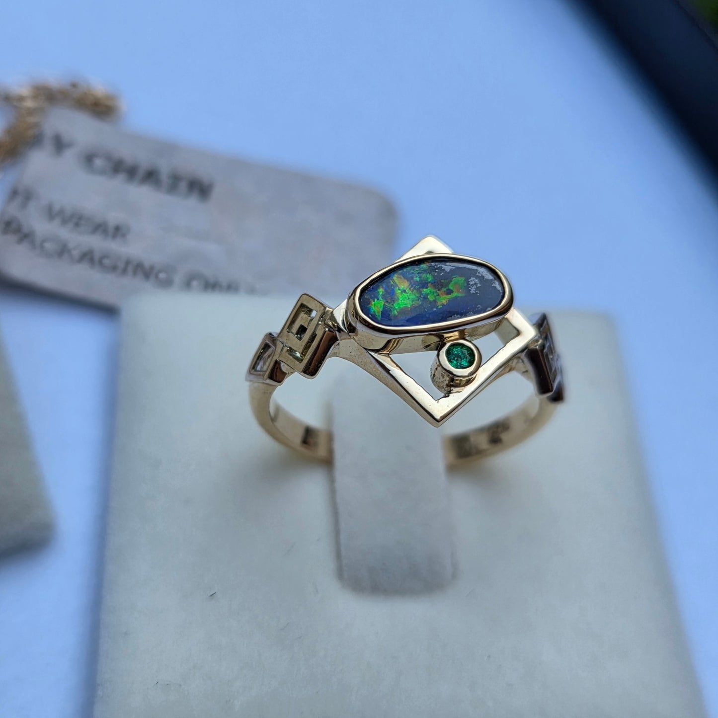 Queensland Boulder Opal Geometric design Ring/Pendant/Earring set   Ref: #1726