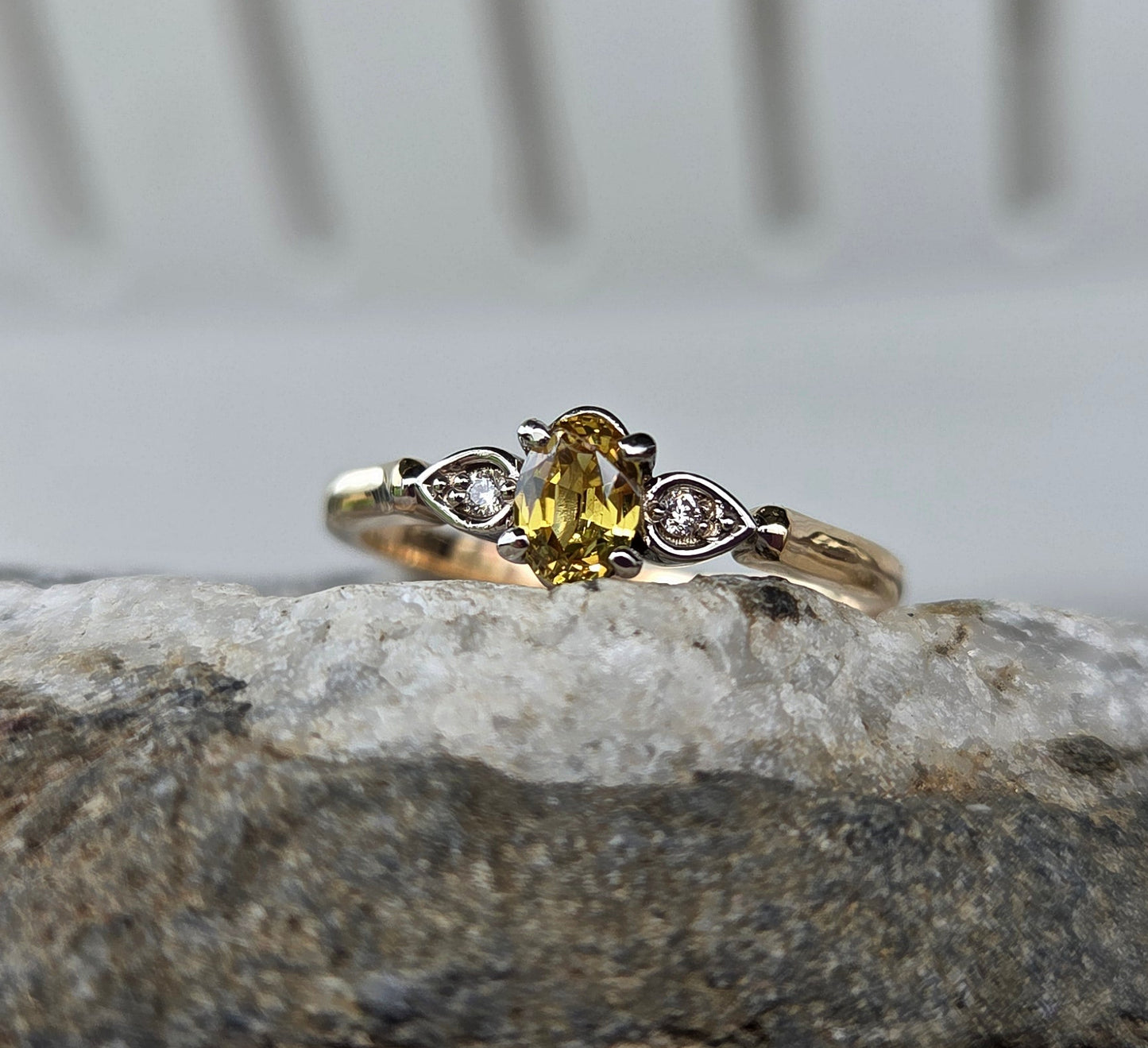 Yellow Sapphire and Diamond 3 stone ring              Ref: #01555