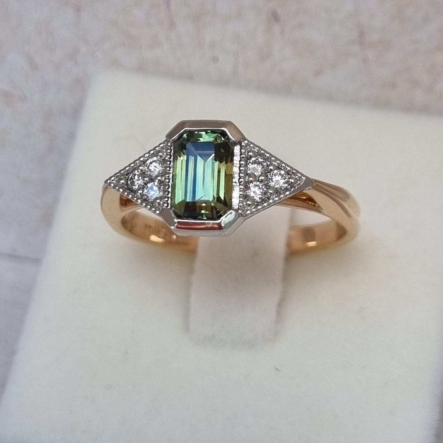 Art Deco Style Green Sapphire and Diamond Engagement Ring     Design Ref: #01700