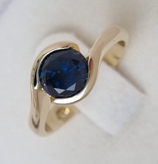 Half Wrap Style Queensland Blue Sapphire in Yellow Gold Ring     EBS468-2