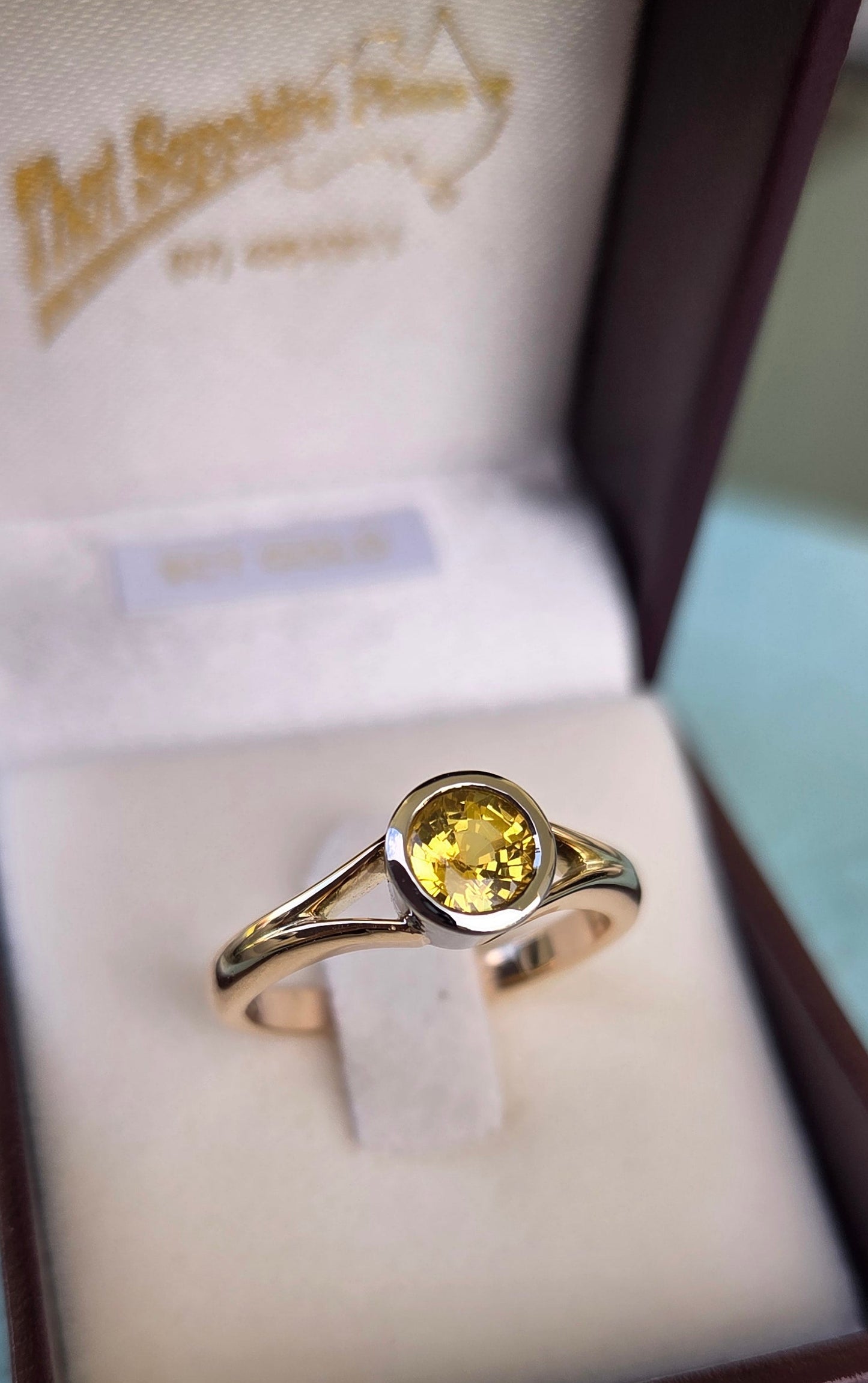 Yellow Sapphire Split Shank Solitaire Ring            Design Ref:  #01554