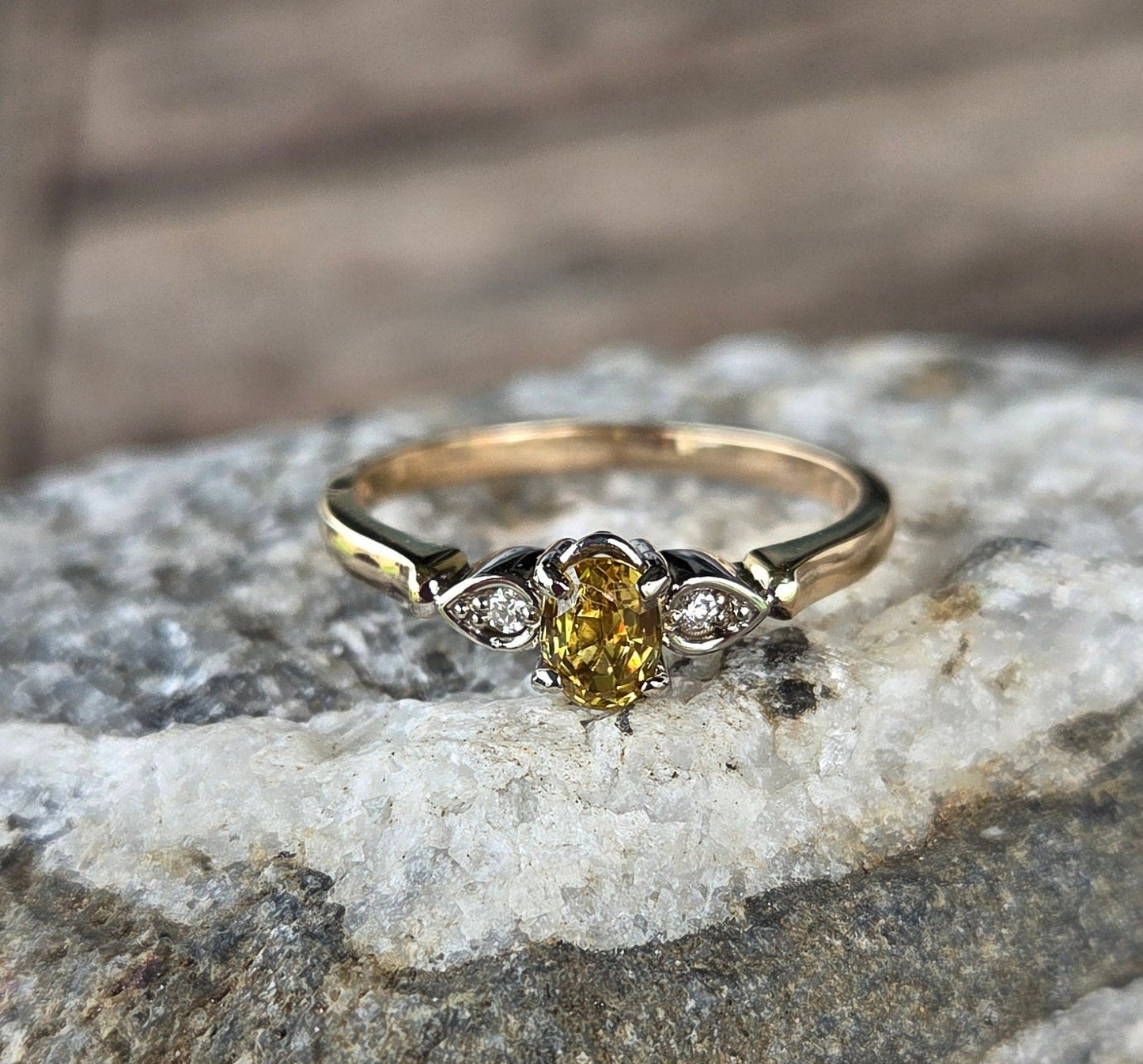 Yellow Sapphire and Diamond 3 stone ring              Ref: #01555