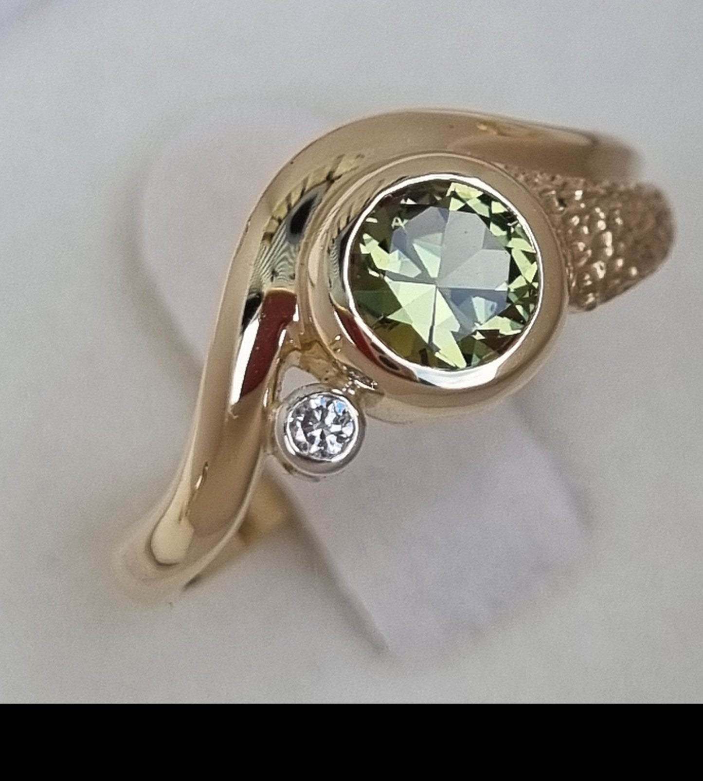 Contemporary textured feature Yellow-Lime Sapphire Ring      Design Ref: EBS468-4