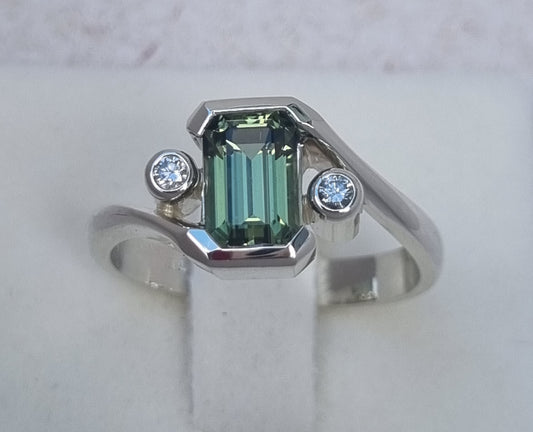 White Gold Half Wrap Style Green Sapphire Ring     Design Ref:  EBS467-5