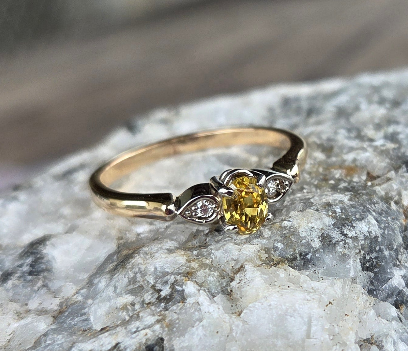 Yellow Sapphire and Diamond 3 stone ring              Ref: #01555