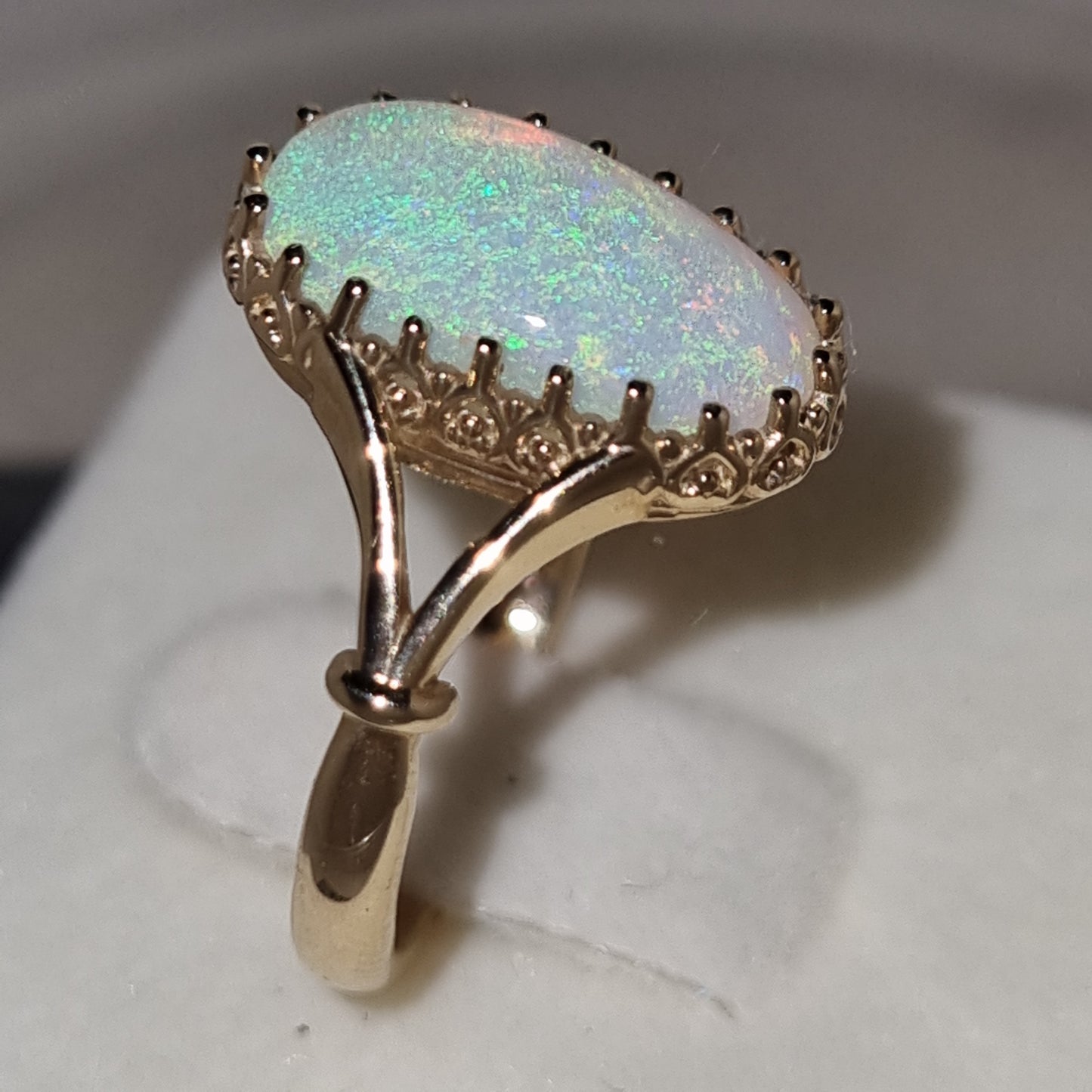 Antique Gallery Style Australian Crystal Opal Solitaire Ring     Design: Key-Gallery