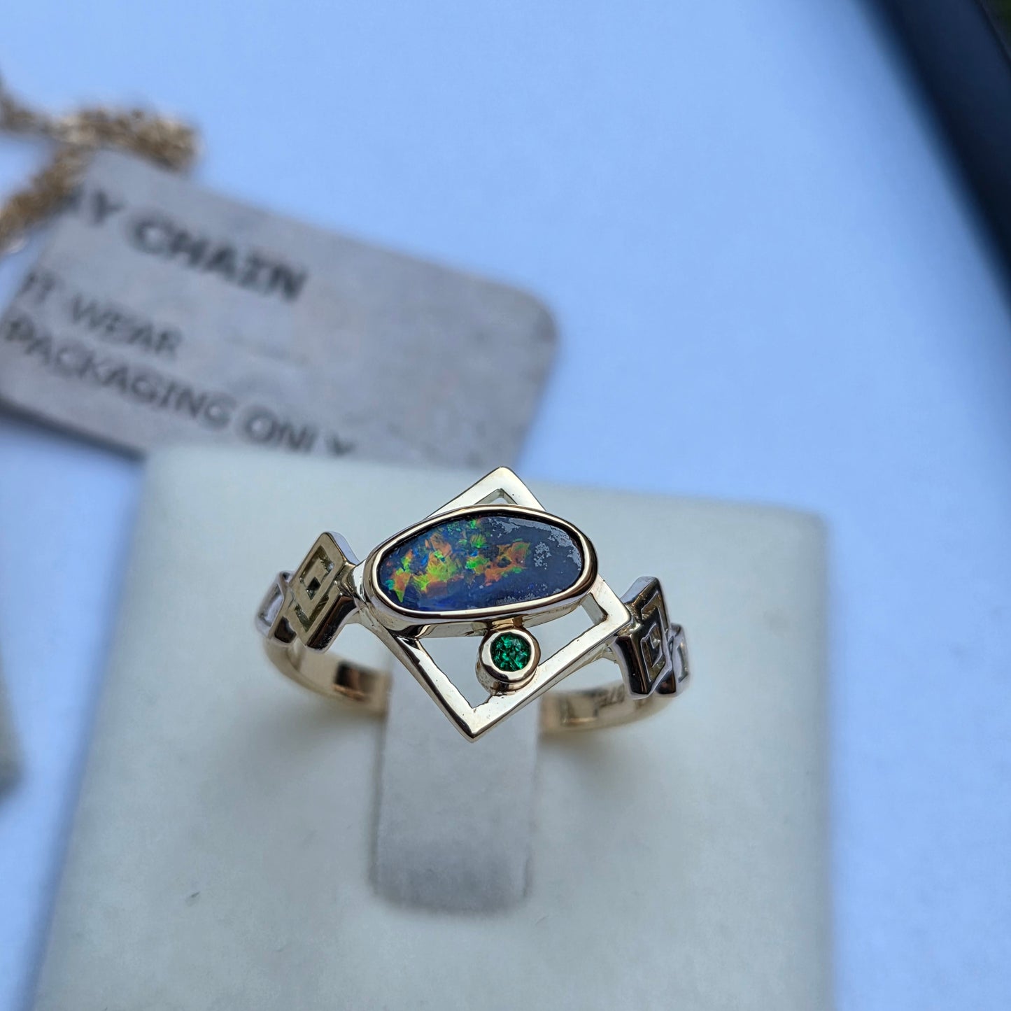 Queensland Boulder Opal Geometric design Ring/Pendant/Earring set   Ref: #1726