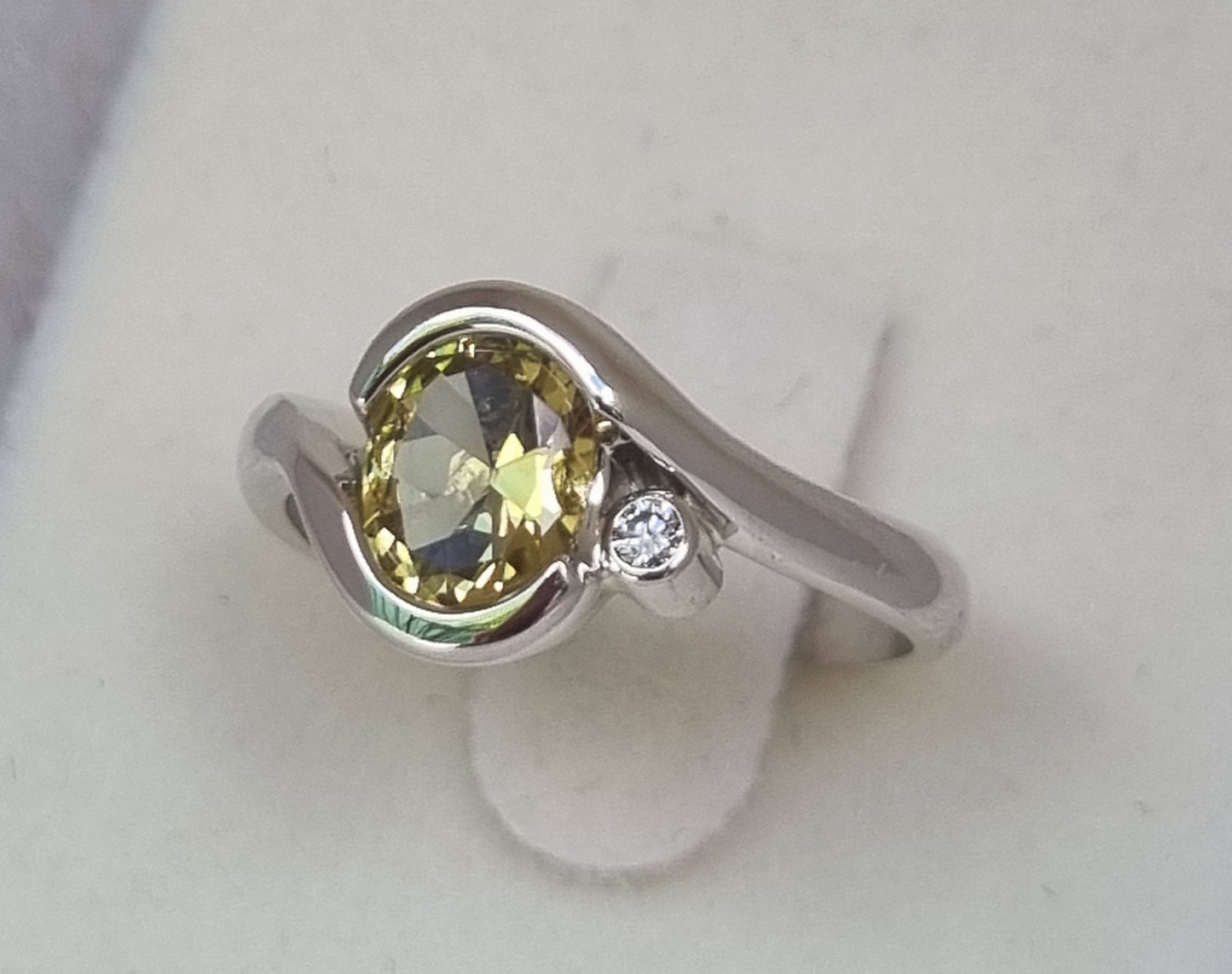 White Gold Half Wrap Style Yellow Sapphire Ring             Design Ref: EBS467-4