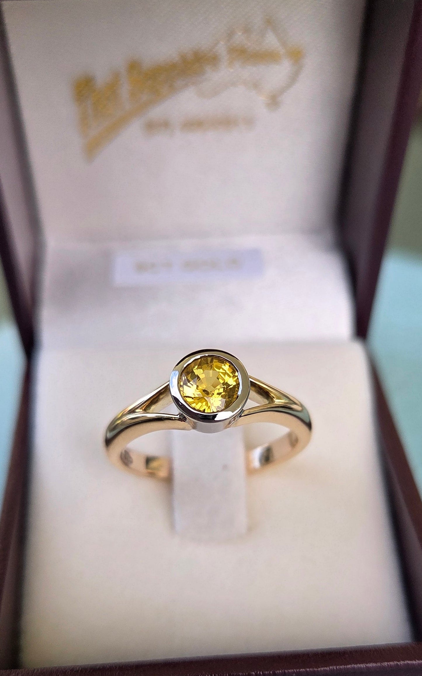 Yellow Sapphire Split Shank Solitaire Ring            Design Ref:  #01554