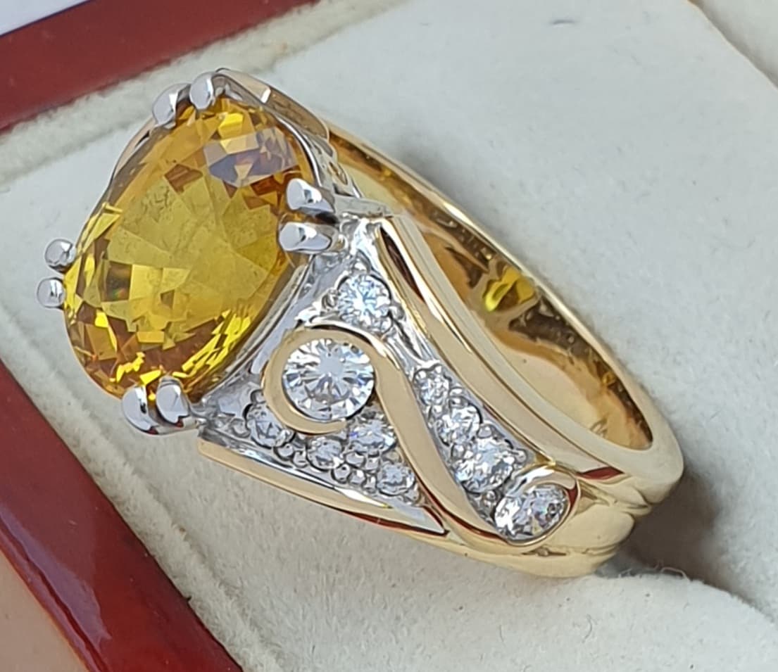 Native Ceylon Gold Sapphire & Diamond Ring
