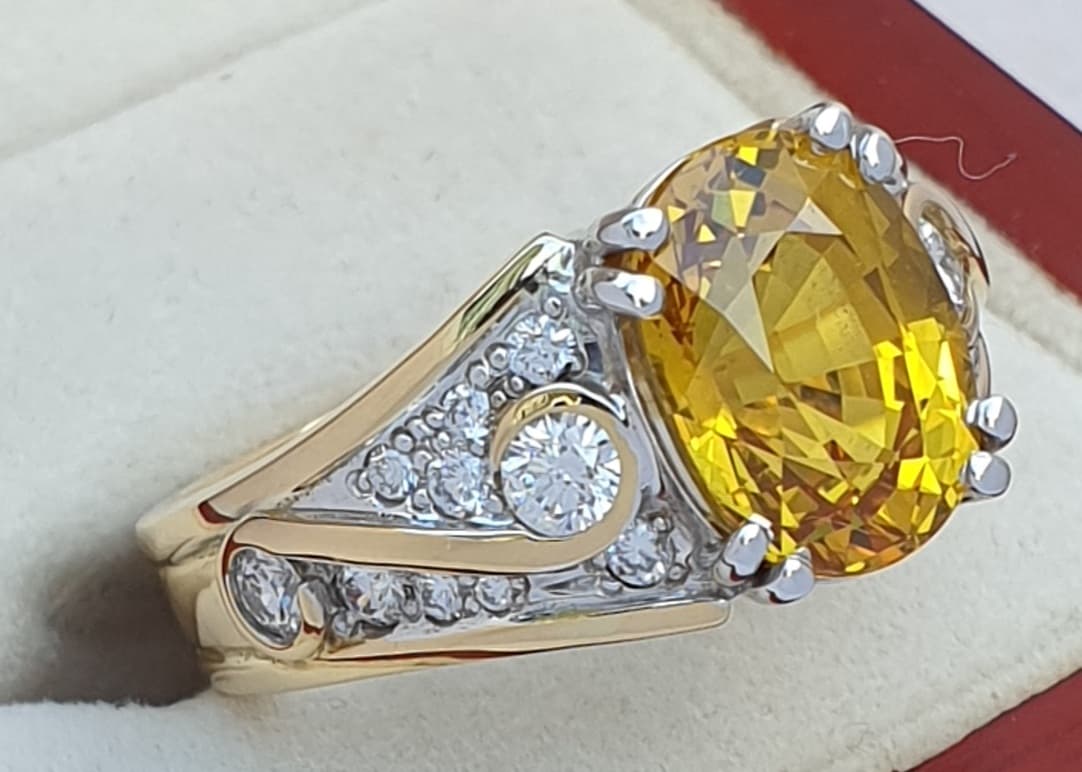 Native Ceylon Gold Sapphire & Diamond Ring