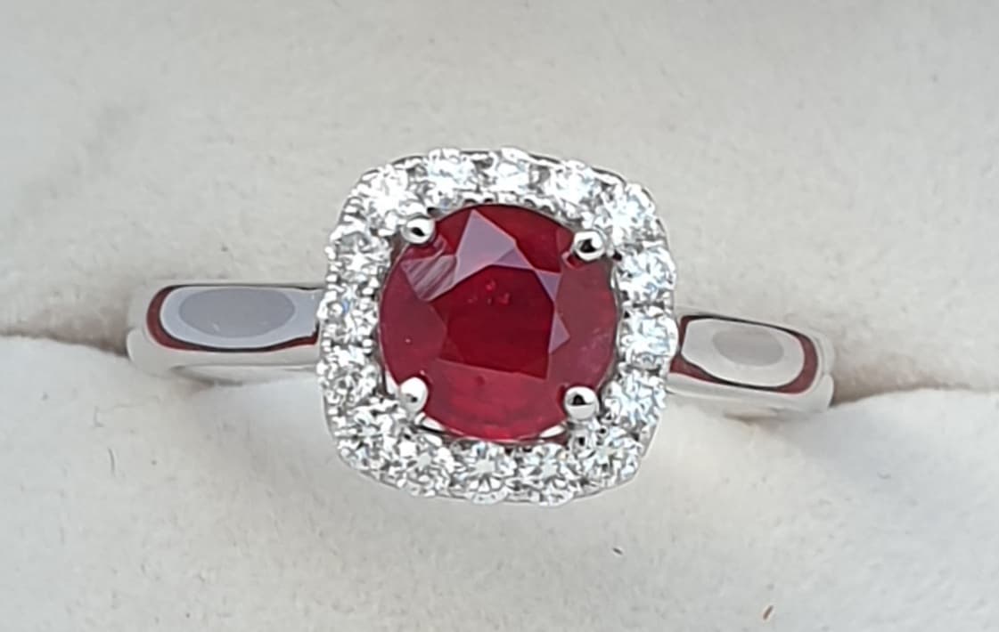 Natural Ruby & Diamond Halo Ring