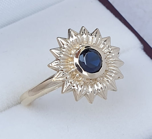 Natural Blue Sapphire Sunflower Ring