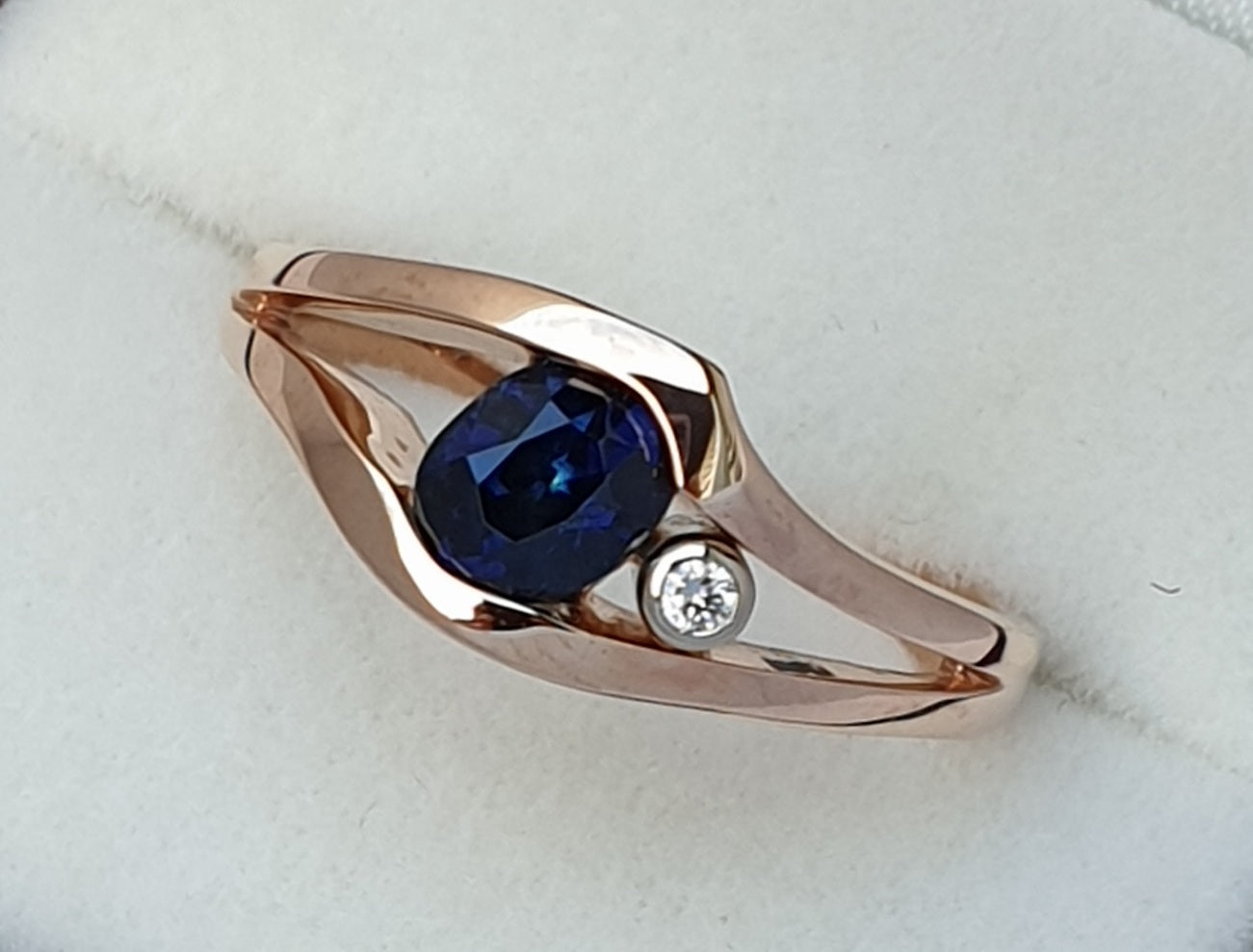 Blue Sapphire & Diamond Suspension Style Ring