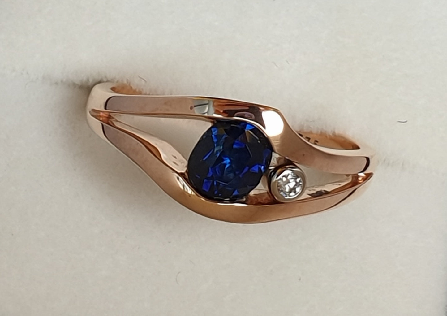 Blue Sapphire & Diamond Suspension Style Ring