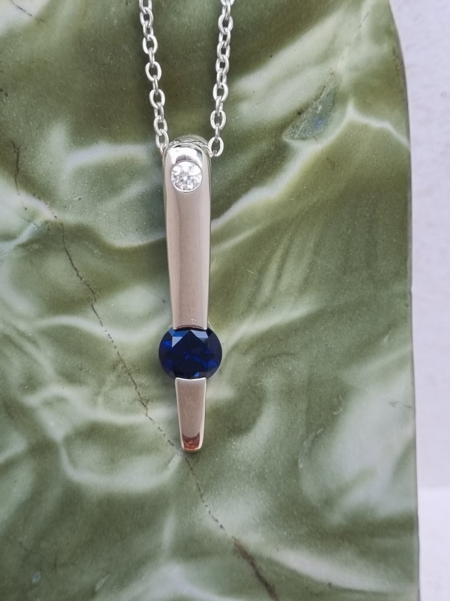 Contemporary Natural Blue Sapphire & Zircon Pendant