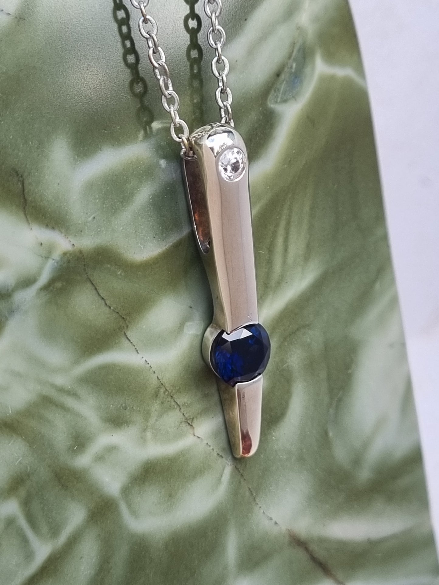 Contemporary Natural Blue Sapphire & Zircon Pendant