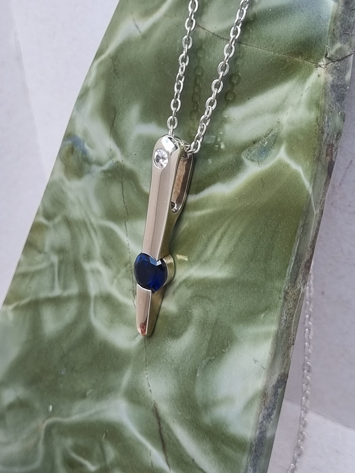 Contemporary Natural Blue Sapphire & Zircon Pendant