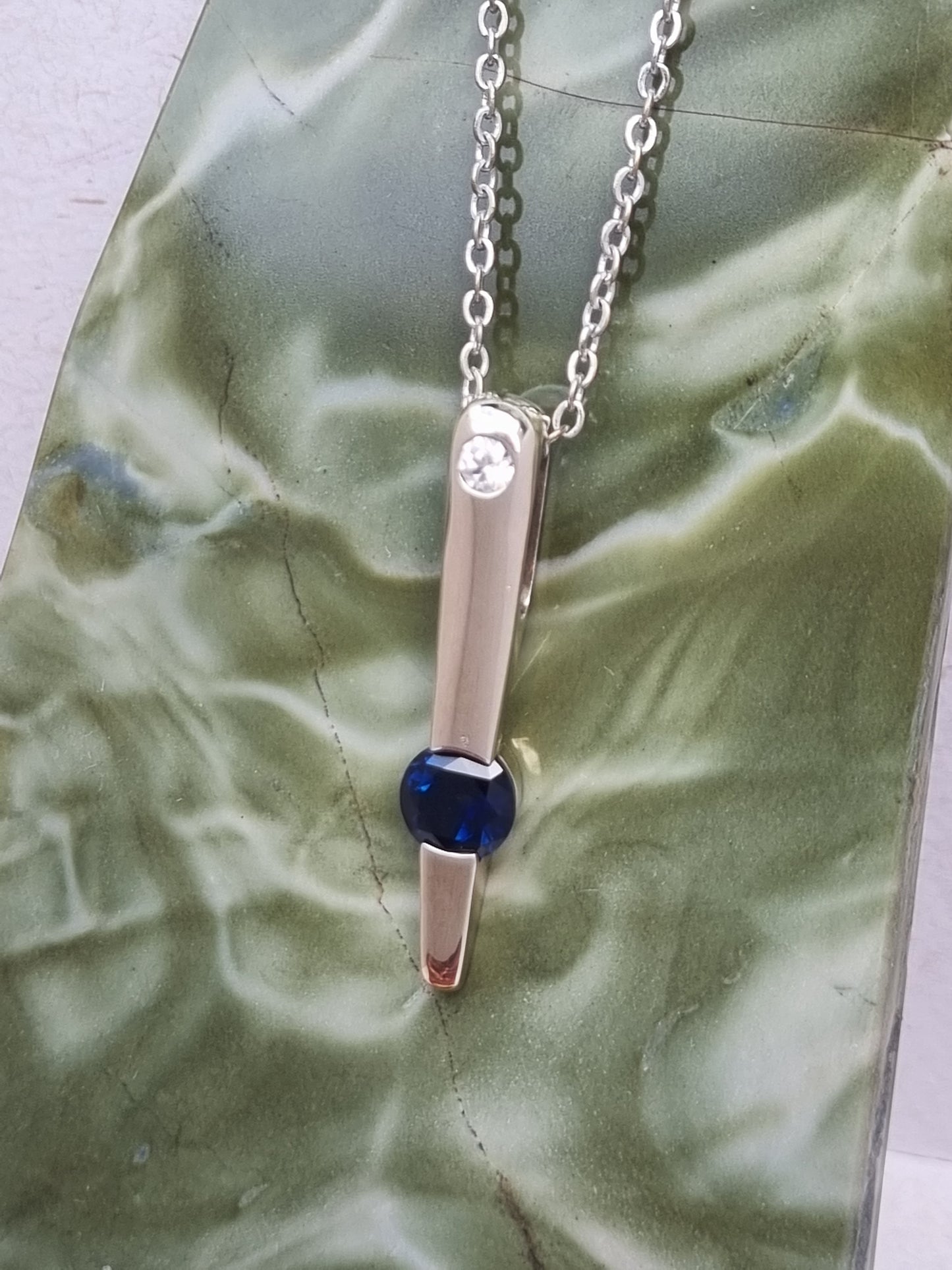 Contemporary Natural Blue Sapphire & Zircon Pendant