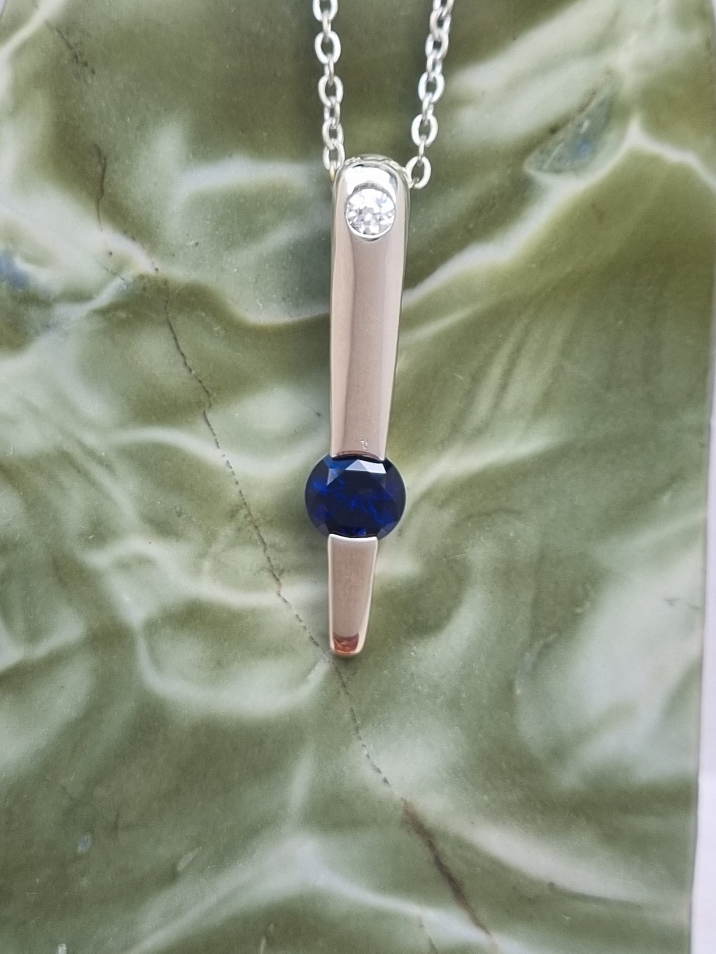 Contemporary Natural Blue Sapphire & Zircon Pendant